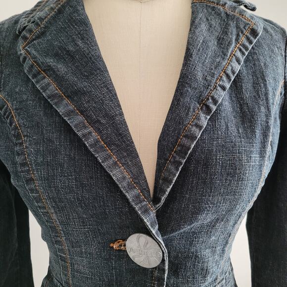 Younique Black Wash Tailored Denim Jacket Blazer Size S Edgy Faded Parisian Chic - Picture 3 of 13